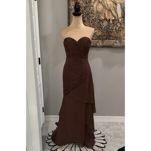 Dress Womens 6 Brown Strapless Sweetheart Chiffon Maxi Gown Formal Evening